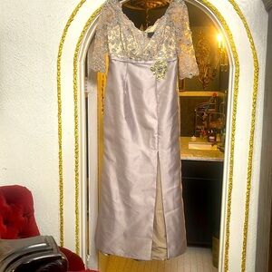 Terani Couture Silver and Cream Embellished Dress 10
